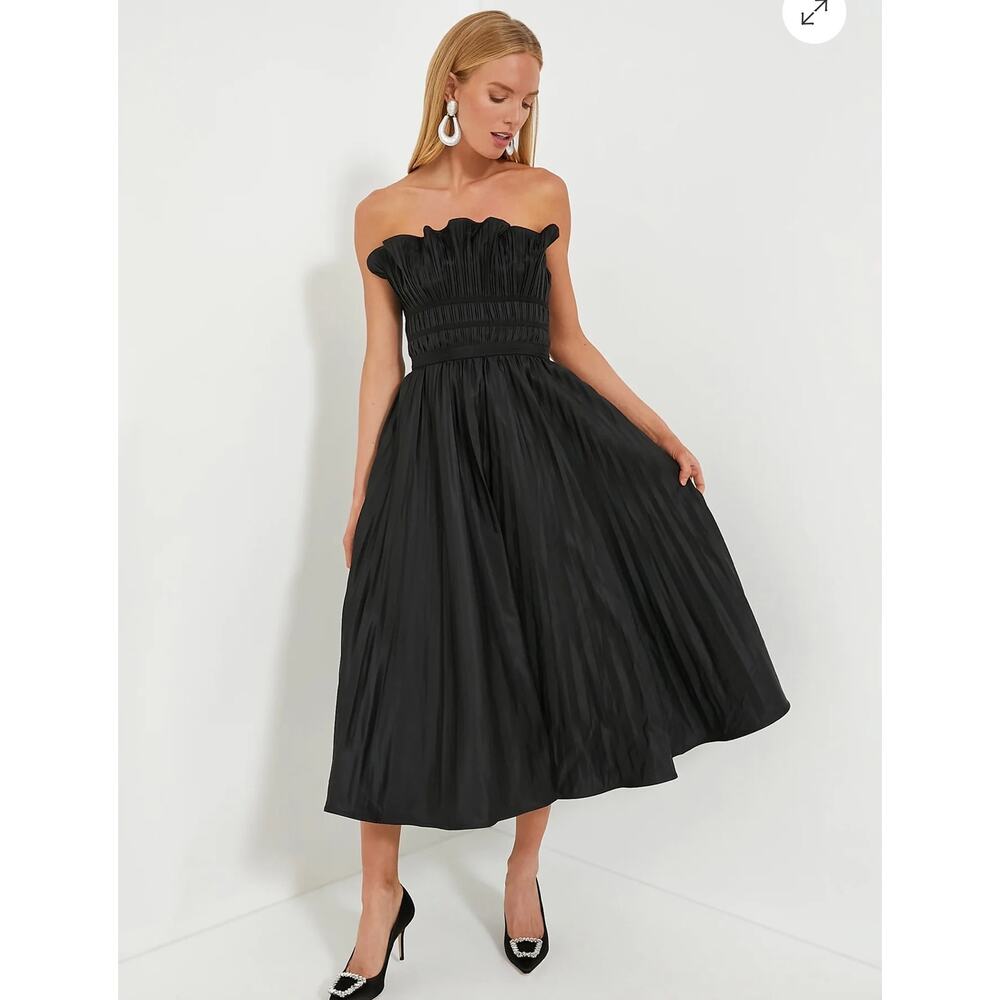 Tuckernuck Black Strapless Ruffled Bodice Midi Dress